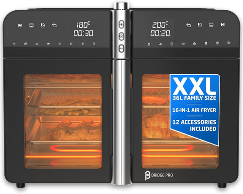 XXL 36L Dual Zone Air Fryer Oven French Doors 16-in-1 Tabletop Cooker Family