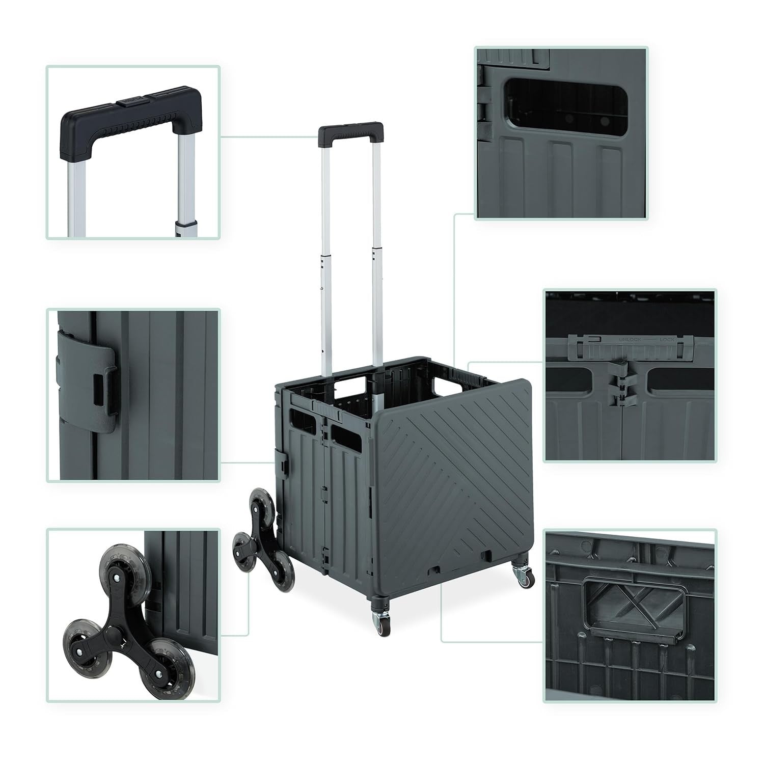 Compact Foldable Shopping Trolley with Stair Climber Wheels