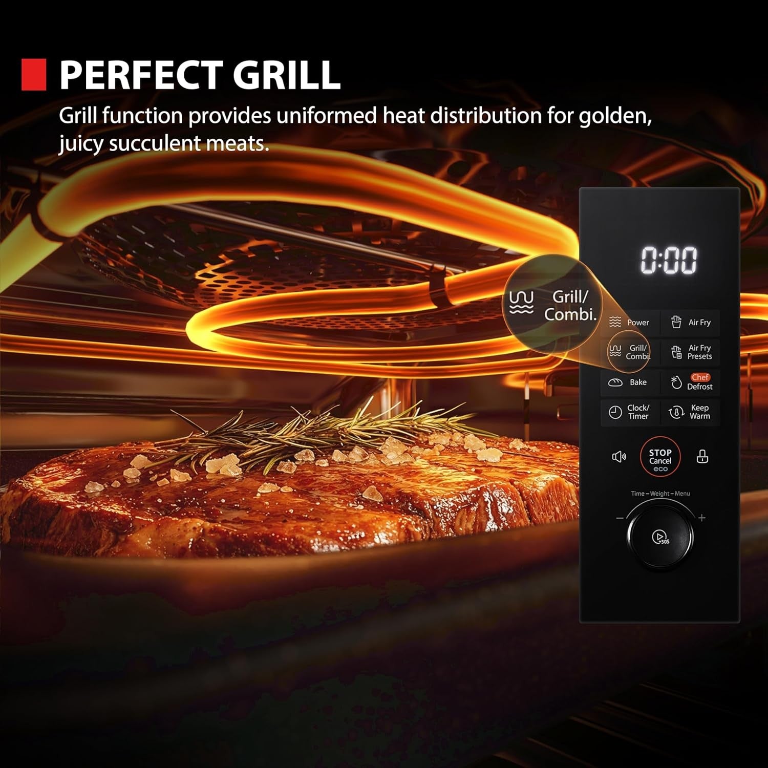 26L Air Fry Microwave 6-in-1 900W 1500W Grill Convection Black