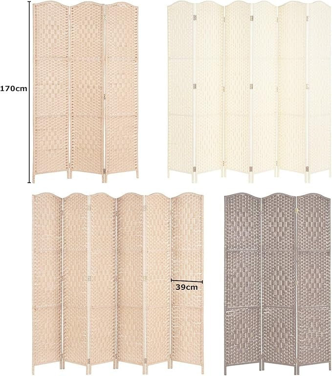 Dark Brown Wicker Folding Room Divider 6 Panel – Rustic Solid Weave Privacy