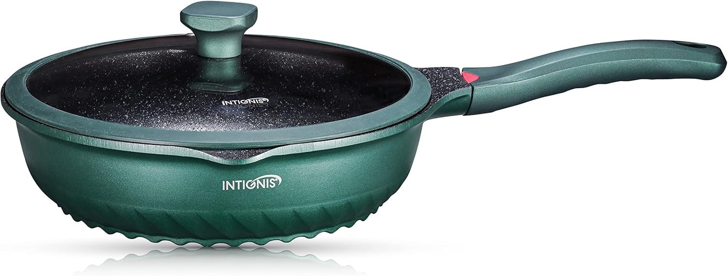 28cm Green Deep Non Stick Frying Pan with Lid  3in1 Skillet Sauté Pan & Mini Wok