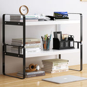 Adjustable 2-Tier Wood Desk Shelf Organizer Freestanding Desktop Storage Rack