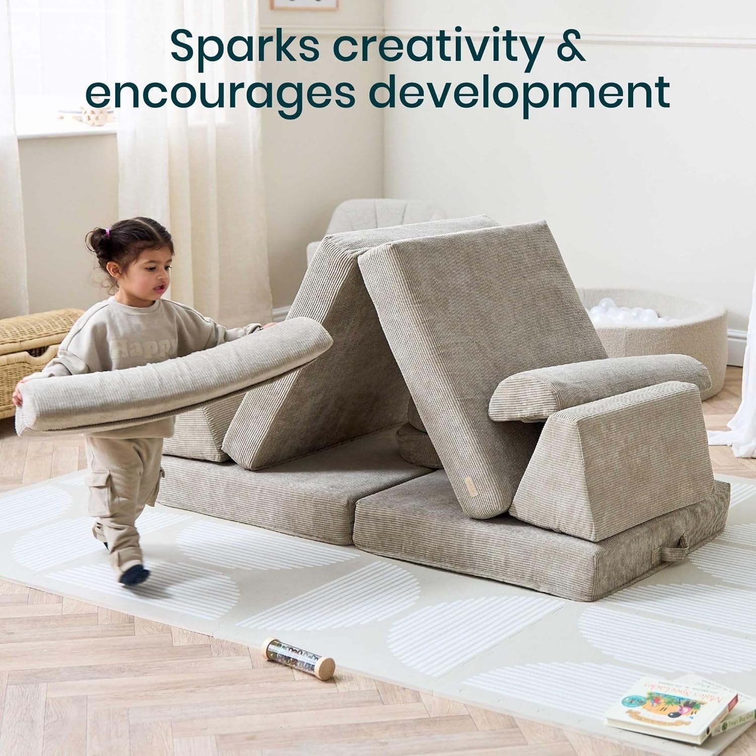 Modular Kids Play Sofa 10 Piece Corduroy Couch Toddler Sofa Bed Mushroom