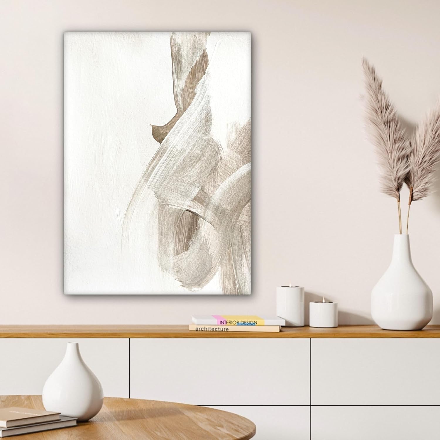 Beige Abstract Canvas Wall Art 50x70cm Framed Neutral