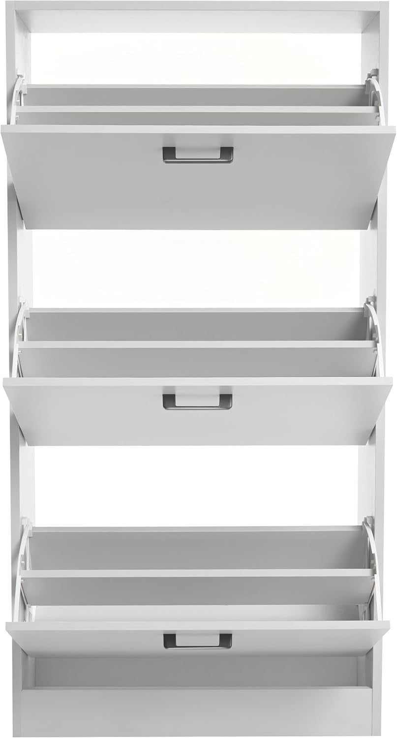 3 Tier Shoe Storage Cabinet Light Grey Slim Drawer Unit Hallway Organiser