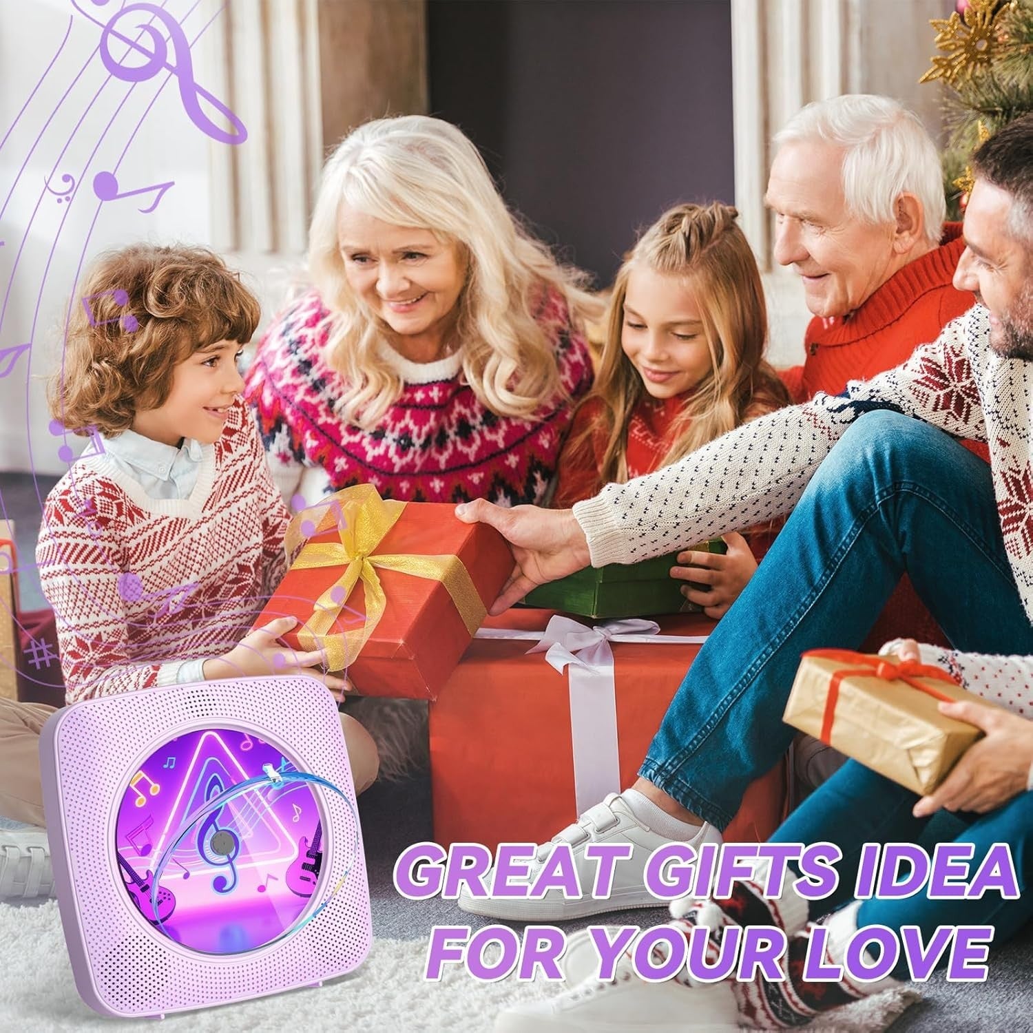Portable CD Player Bluetooth Speakers FM Radio USB AUX Remote Purple