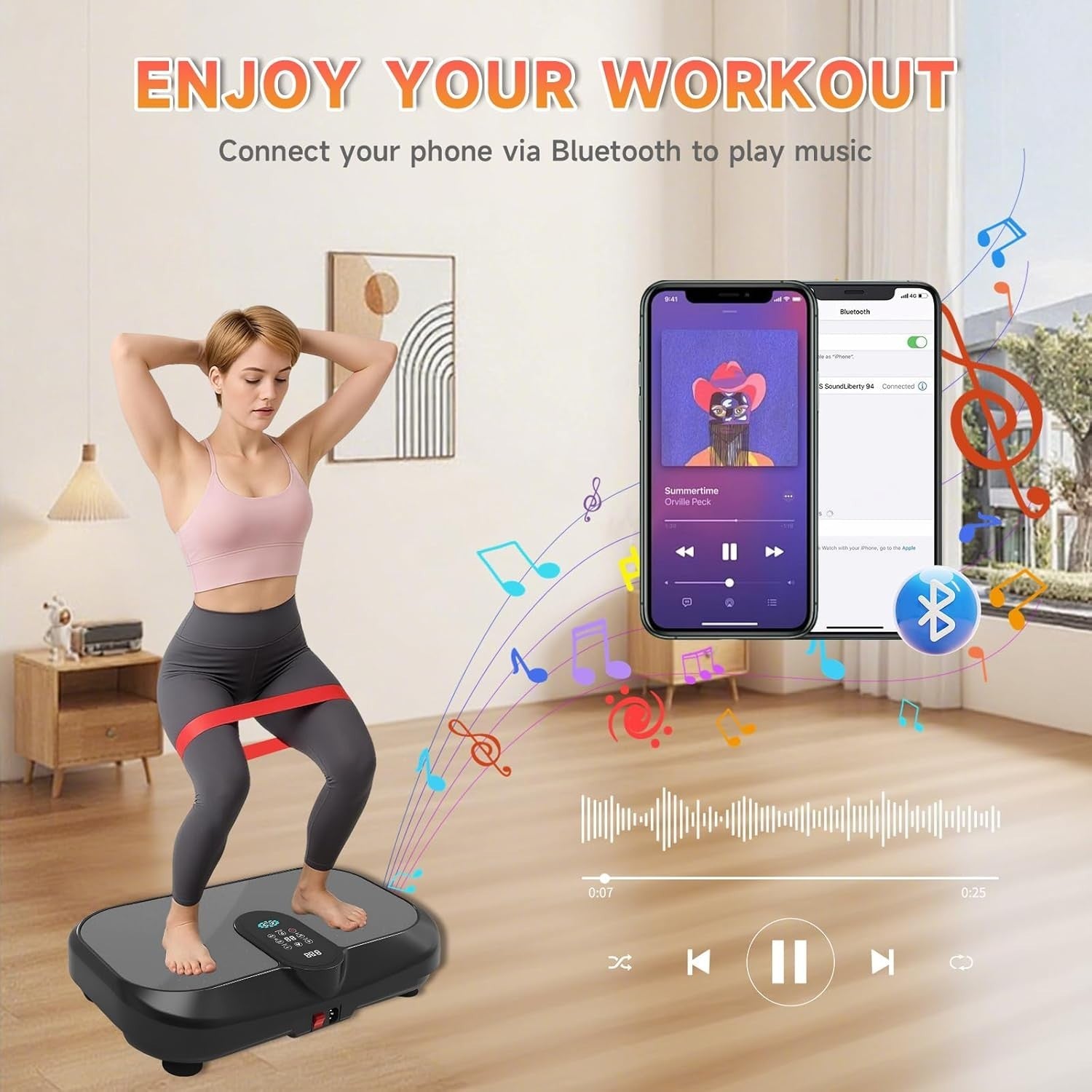 Black 4D Vibration Plate Exercise Machine w Heating 120 Speeds Bluetooth