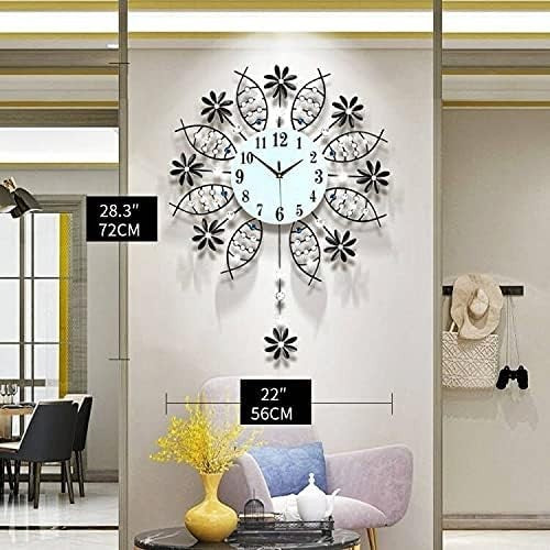 Oversized Silent Wall Clock 22" Modern Glass Crystal Pendulum Decor