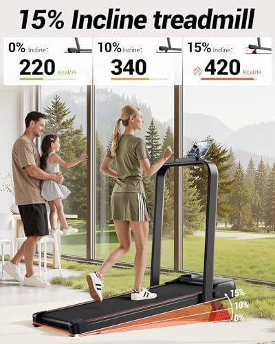 4-in-1 Foldable Incline Treadmill 15%, 8km/h, 2.5HP, Under-Desk Home Office