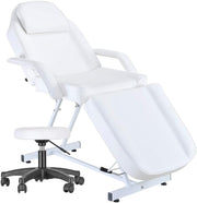 Reclining Massage Table Adjustable Beauty Salon Bed w/ Swivel Stool White