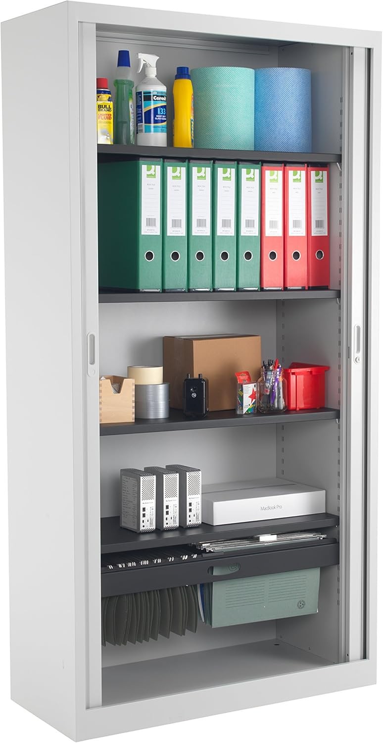 Tall Grey Metal Lockable Storage Cabinet Office Cupboard Adjustable Shelves