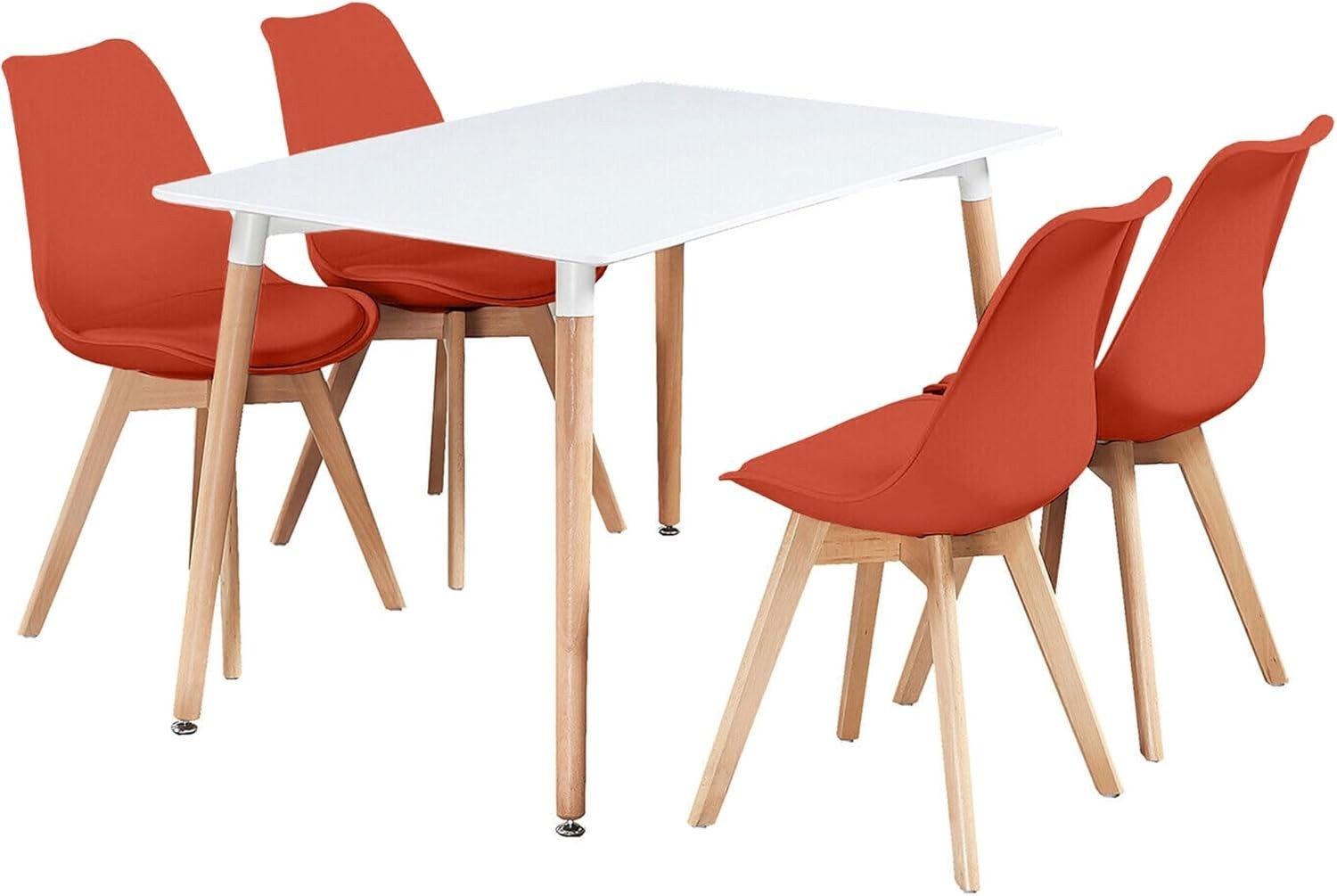Modern Dining Table Set 4 Orange Chairs Space Saving Kitchen Furniture