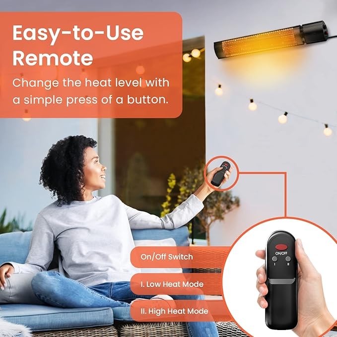 Outdoor Infrared Patio Heater 2000W Wall Mounted Electric Remote Control IP65