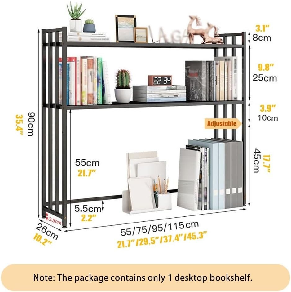 2-Tier Metal Desk Hutch Monitor Stand | Adjustable Black Desktop Shelf 75×26×90