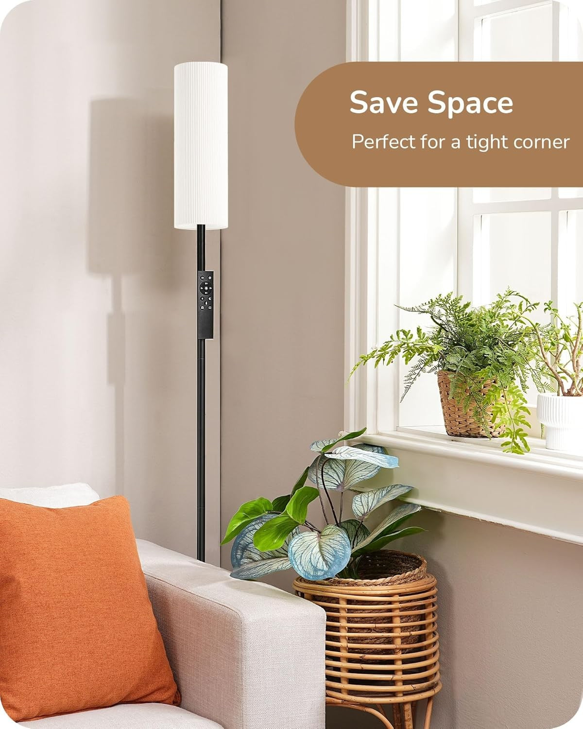Dimmable Floor Lamp Remote Control Linen Shade Standing Light Black 165cm