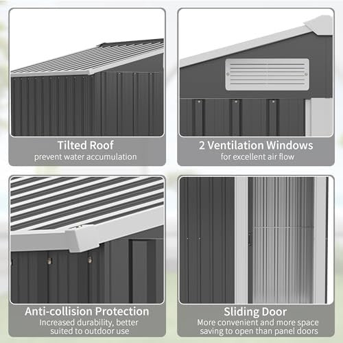 Metal Garden Shed 5x4ft Sliding Door Tool Storage House Grey