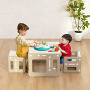 Kids Montessori Table & 2 Chairs Set, Plastic Activity Desk & Stools Khaki