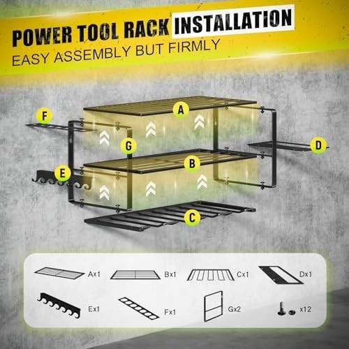 3-Tier Wall Mounted Power Tool Organizer 4 Slots Alloy Steel