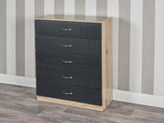 5 Drawer Chest Cabinet Black Oak Bedroom Storage Unit Modern Slim Tall