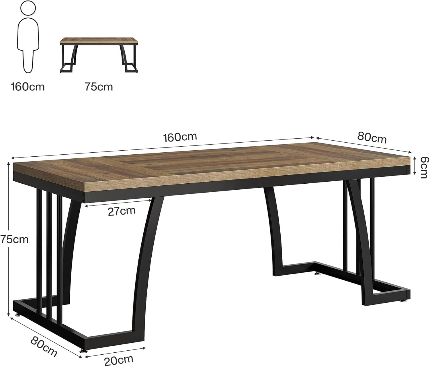 Rustic Dining Table Wood Metal Frame 6 Seater Kitchen Table Sturdy