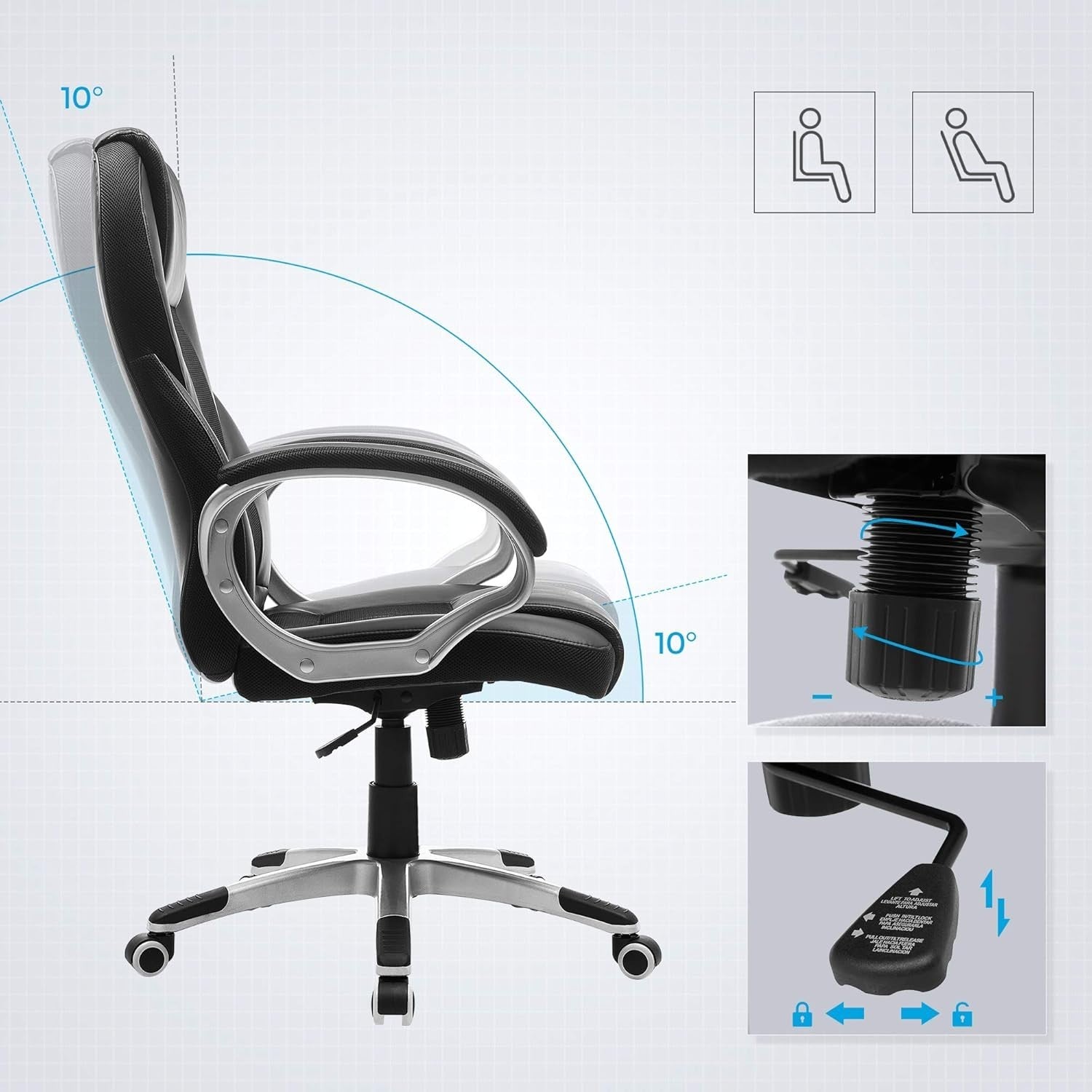 Executive Ergonomic Office Chair PU Leather Recliner Heavy Duty 150KG Support