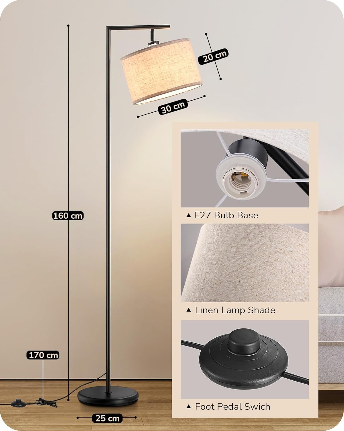 Modern LED Floor Lamp Dimmable Standing Light Living Room Bedroom Lighting