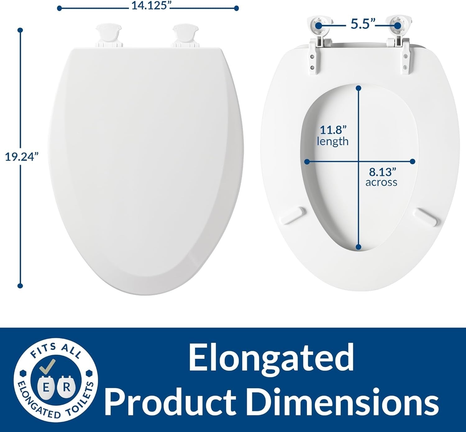 Elongated Toilet Seat Cotton White – Lift-Off, Durable Molded Wood