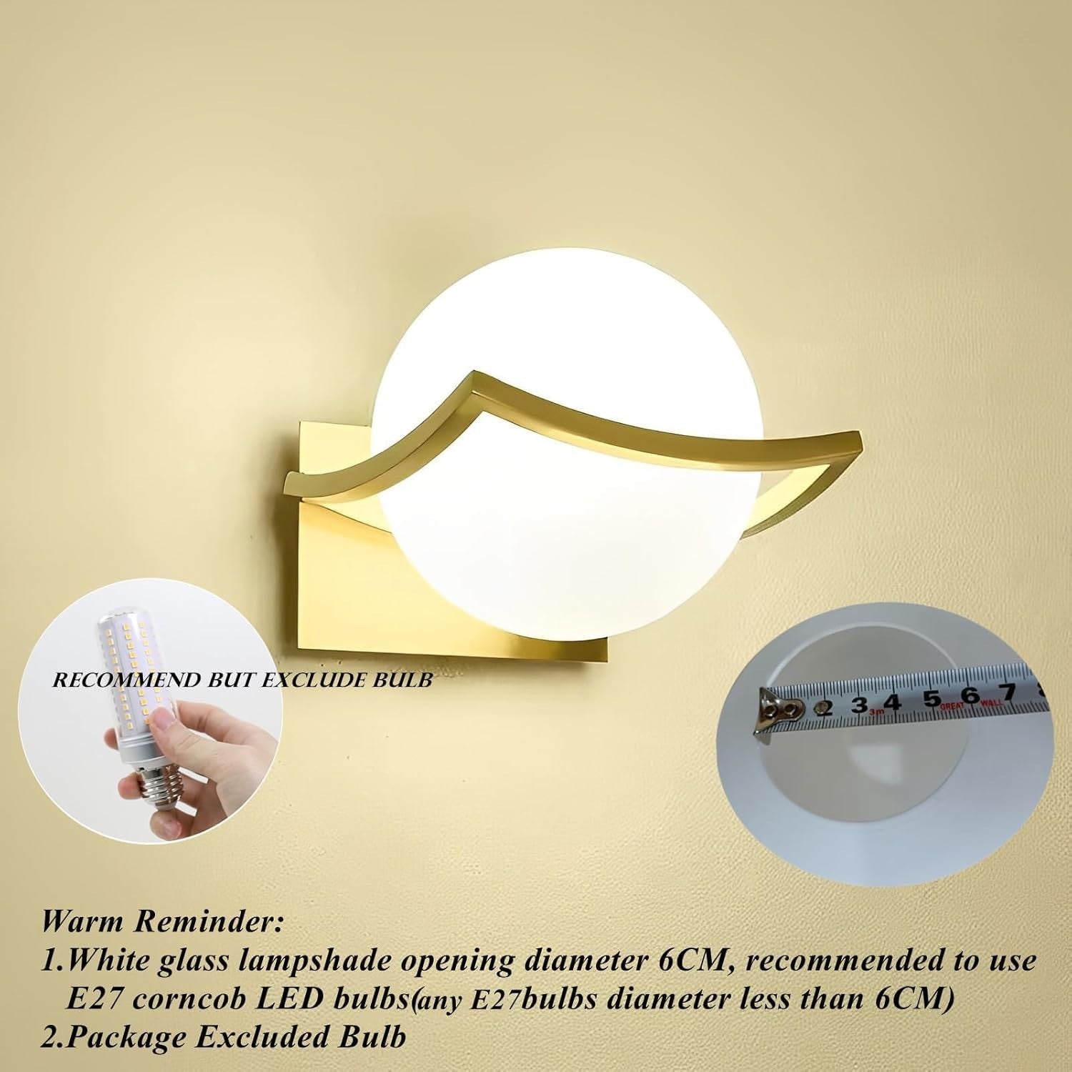 Modern LED Glass Globe Wall Light 16cm Elegant Indoor Sconce