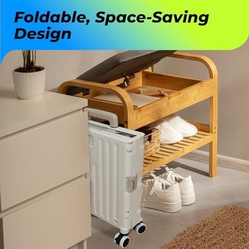40KG Foldable Utility Trolley 65L Cart Lid Cup Holder 4 Wheels Grey