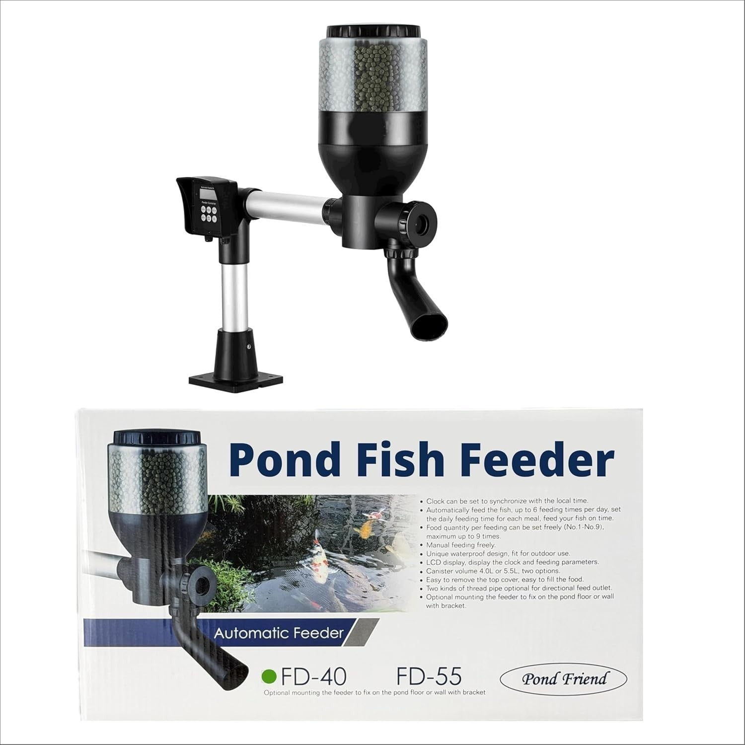 Automatic Pond Fish Feeder 4L LCD Timer Koi Goldfish Food Dispenser