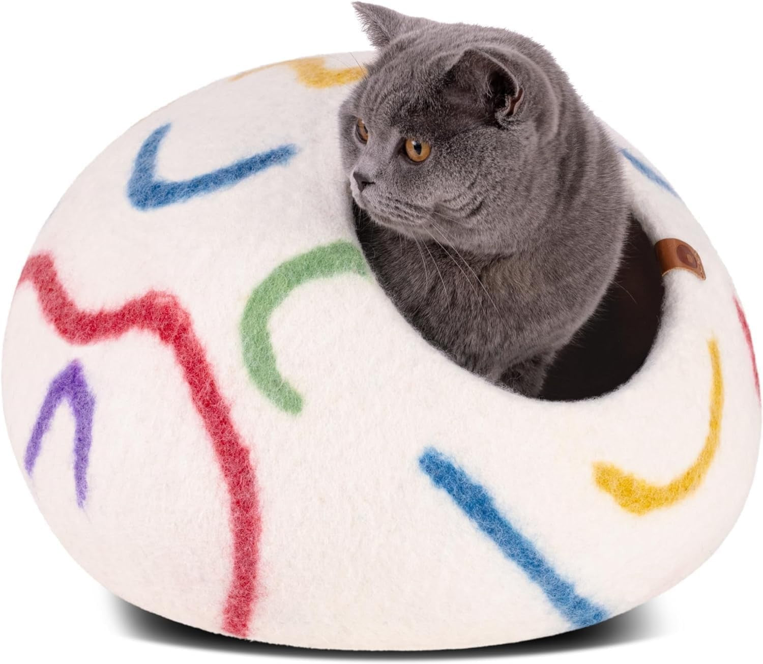 Large Felt Cat Cave Bed Handmade Merino Wool Indoor Cat House Ivory