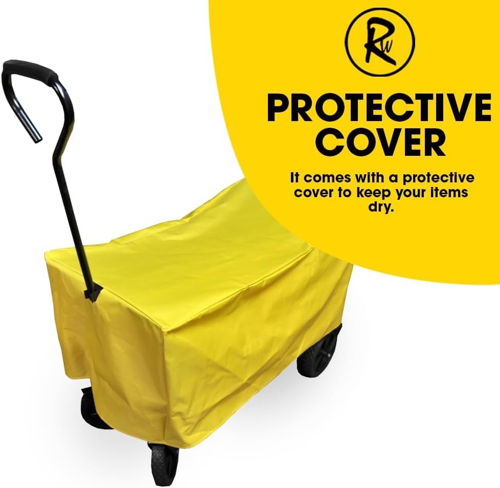 Foldable Garden Trolley Cart 200kg Heavy Duty Utility Wagon All Terrain Yellow
