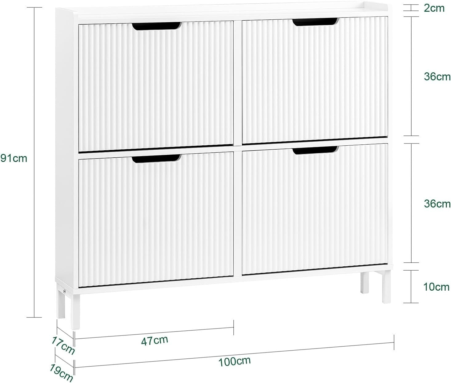 White Slim Shoe Cabinet 4 Flip Drawers – Wide Narrow Hallway Storage 100cm