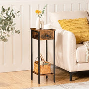 Slim Bedside Table with Drawer & Shelf, Tall Narrow Side Table for Small Spaces