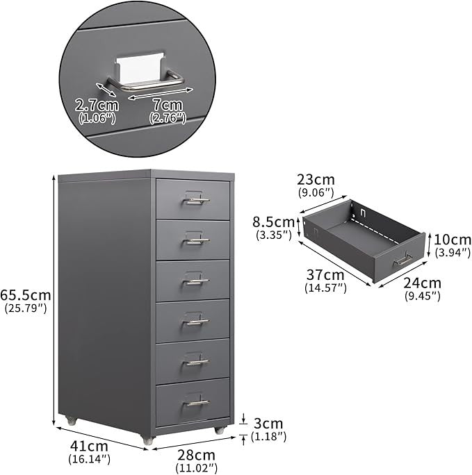 6 Drawer Metal File Cabinet Wheels, Tall Lockable Office Storage Unit