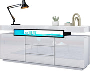 White High Gloss Sideboard Cabinet TV Stand with LED Light 2 Doors 3 Drawers