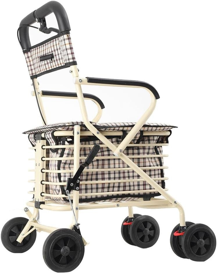 Elderly Shopping Trolley Walker 6 Wheel With Seat Lockable Brakes 120KG
