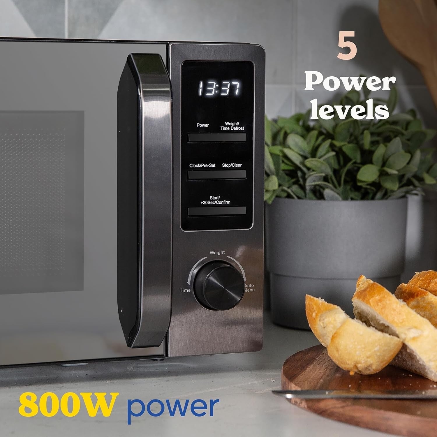 Russell Hobbs 20L 800W Digital Microwave 8 Auto Cook Menus Dark Steel