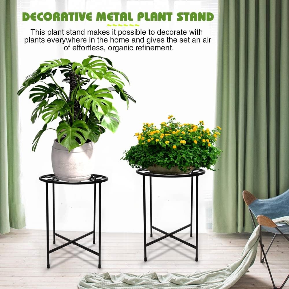 2 Pack Black Metal Plant Stands | 15” Tall Rustproof Iron Flower Pot Holders