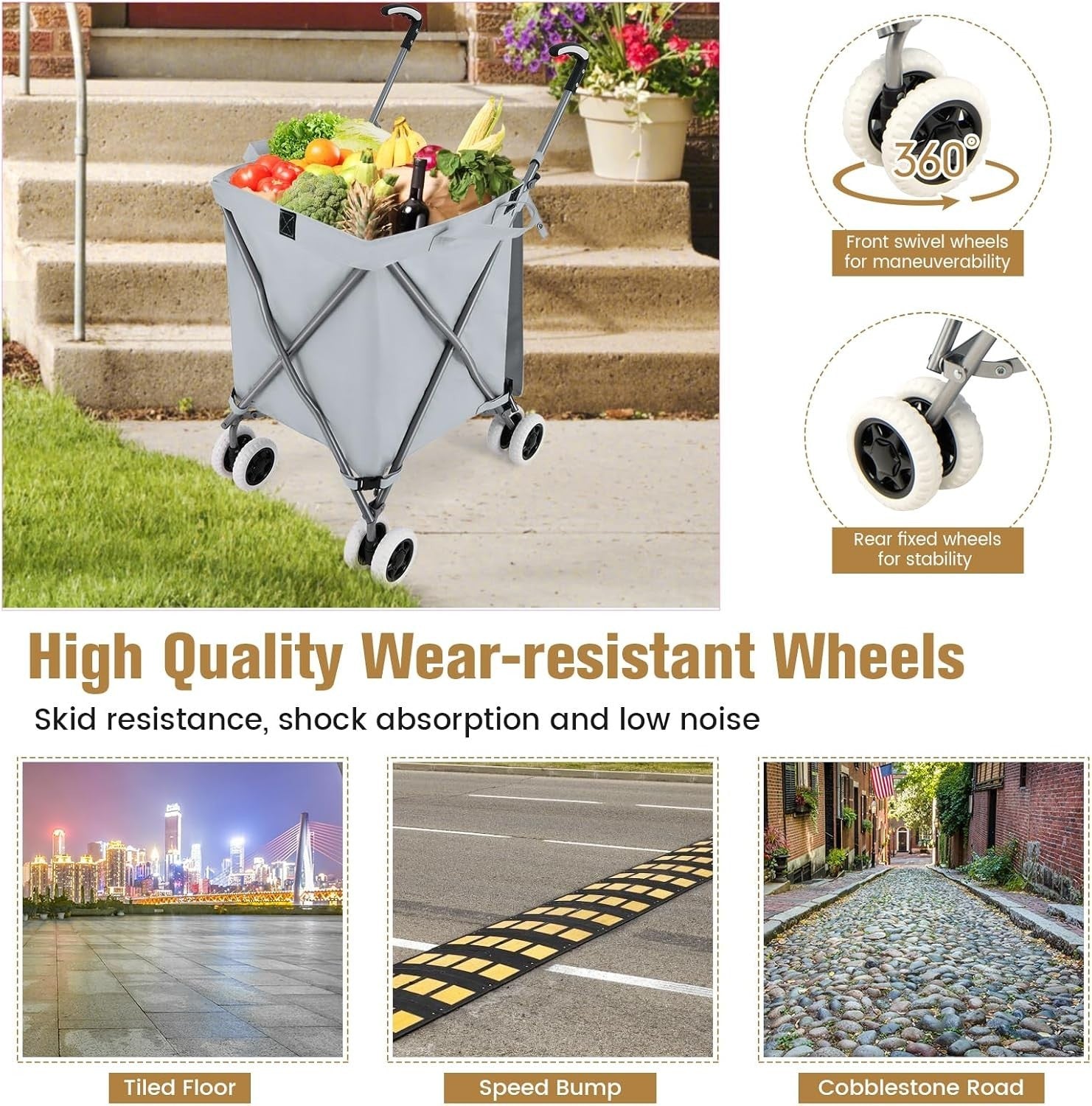 Extra Large 90L 8-Wheel Folding Shopping Trolley Cart Grey