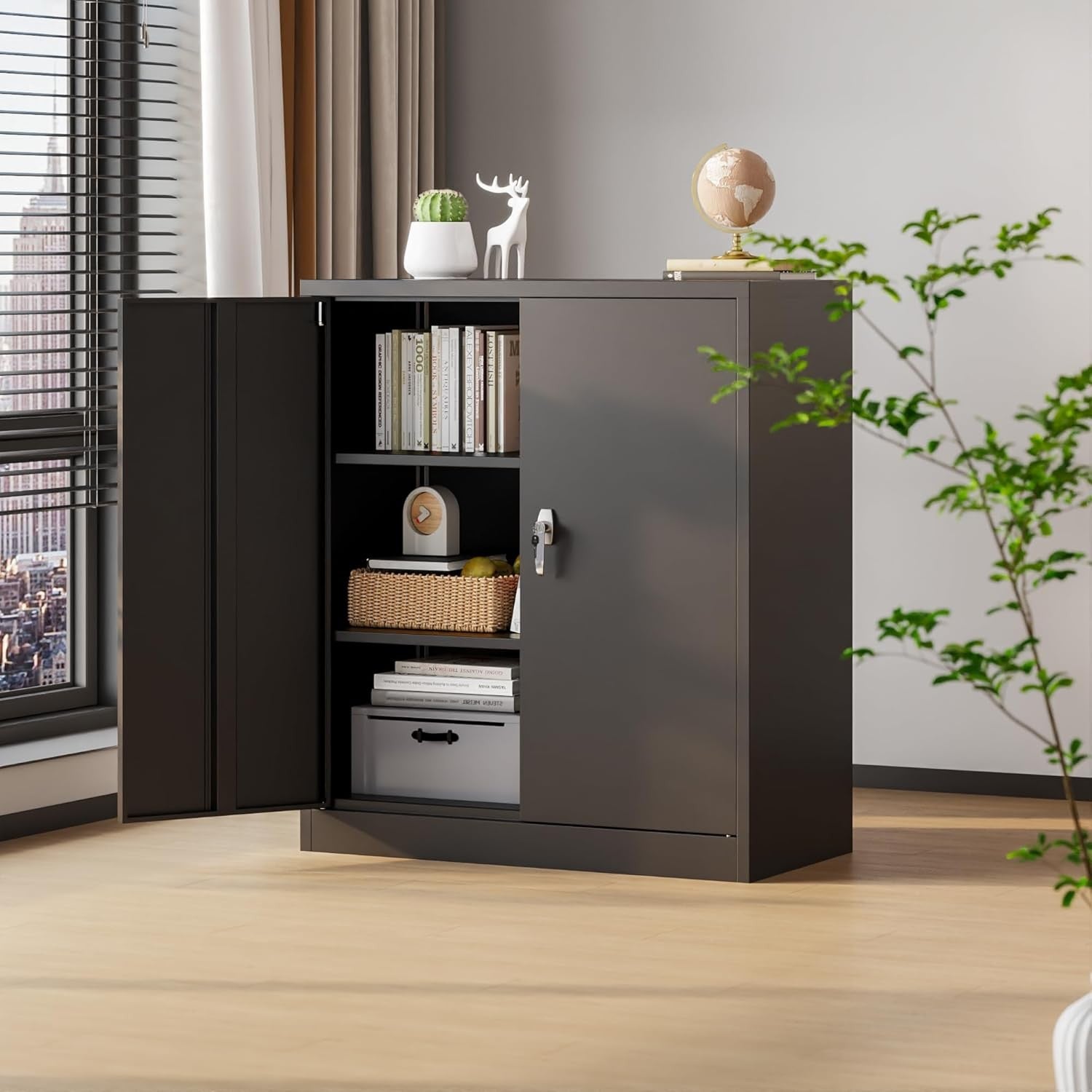 Metal Storage Cabinet with Locking Doors Adjustable Shelves Home Office Cupboard