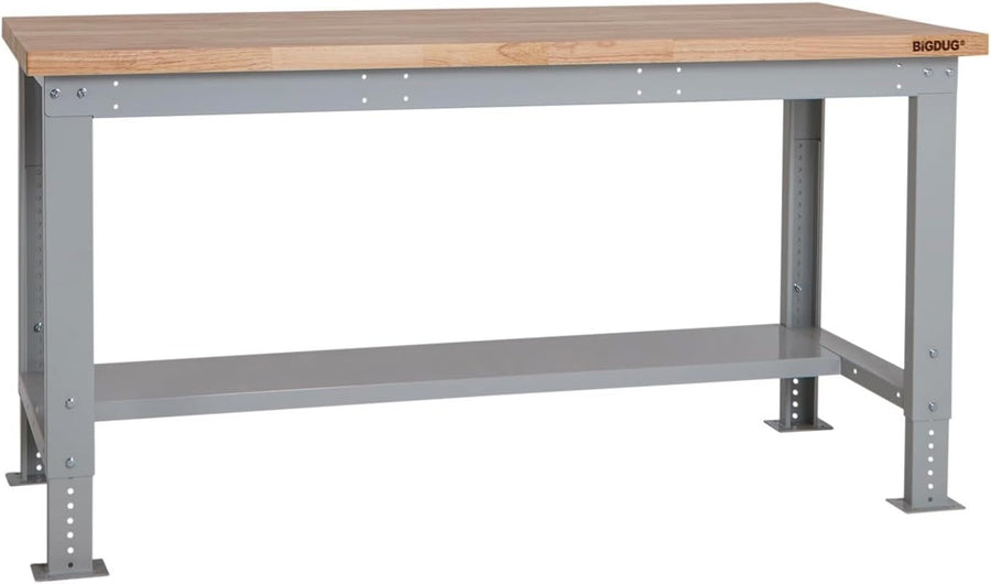Adjustable Heavy Duty Workbench 600kg Wood Top with Shelf 1715mm x 750mm