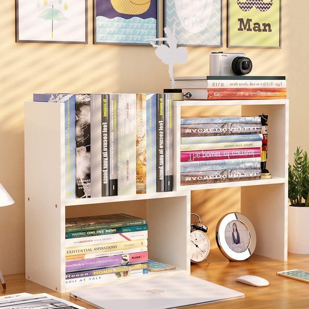 Expandable Desktop Bookshelf 3-Tier Adjustable Desk Organizer Storage Shelf