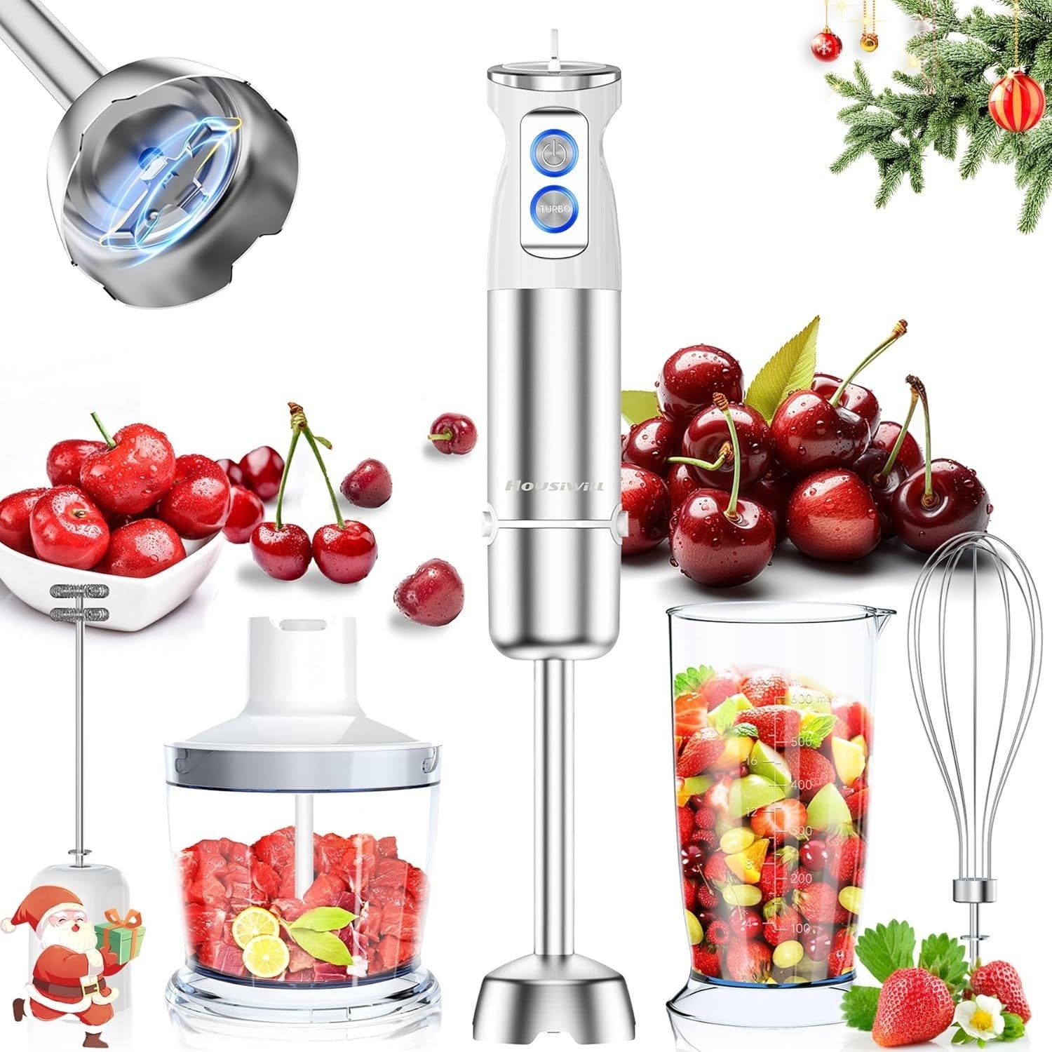 Powerful 5-in-1 Hand Blender 1000W | 12-Speed Adjustable | Food Chopper & Whisk