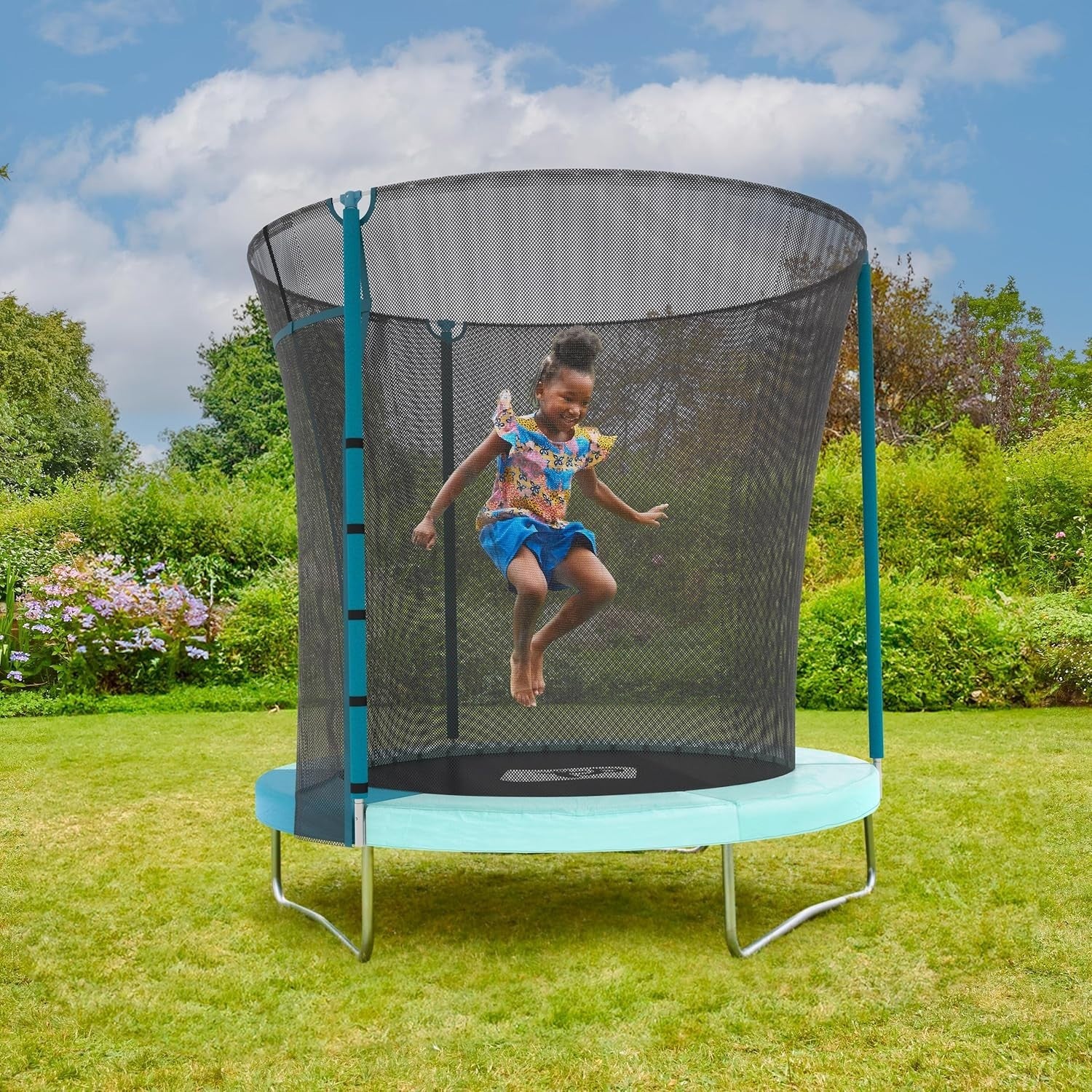 6ft Kids Garden Trampoline with Safety Enclosure Net Small Space 50KG