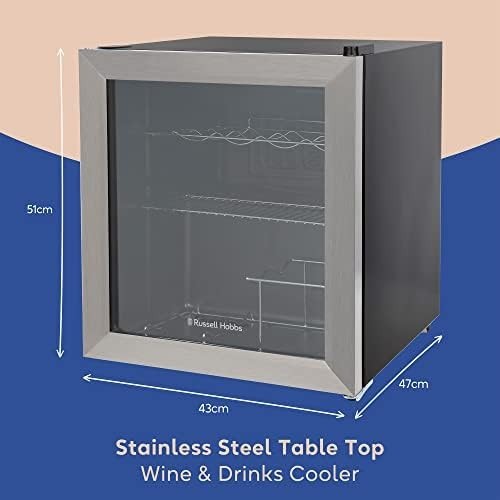 Russell Hobbs 46L Mini Fridge Wine & Drinks Cooler Stainless Steel Table Top