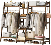 Bamboo Clothes Rail Double Hanging Rack with 8 Shelves 150cm