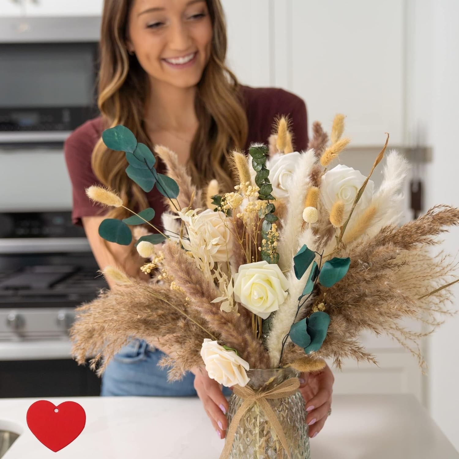 Artificial Flowers in Vase Pampas Grass Centrepiece Luxury Home Decor