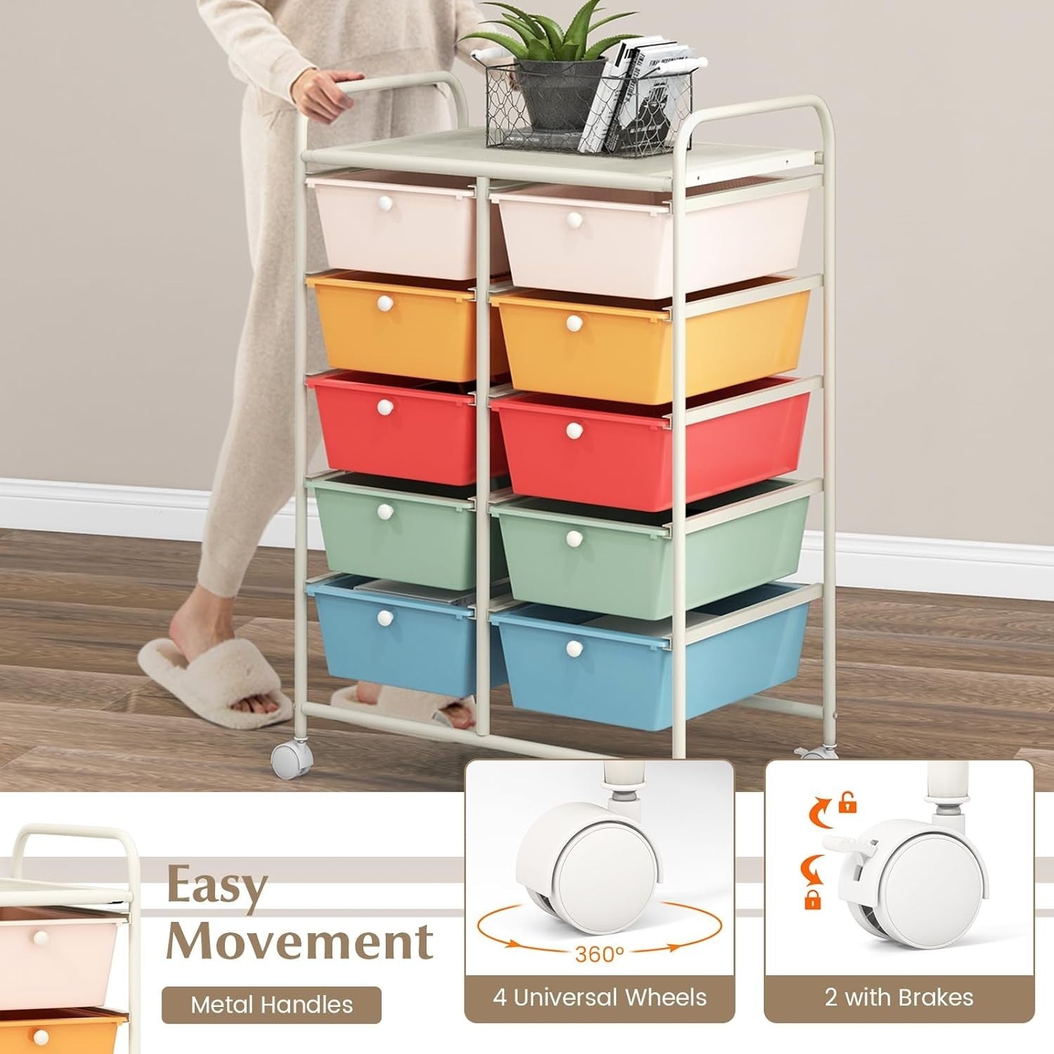Macaron 10 Drawer Rolling Storage Cart Utility Organizer Trolley Wheels