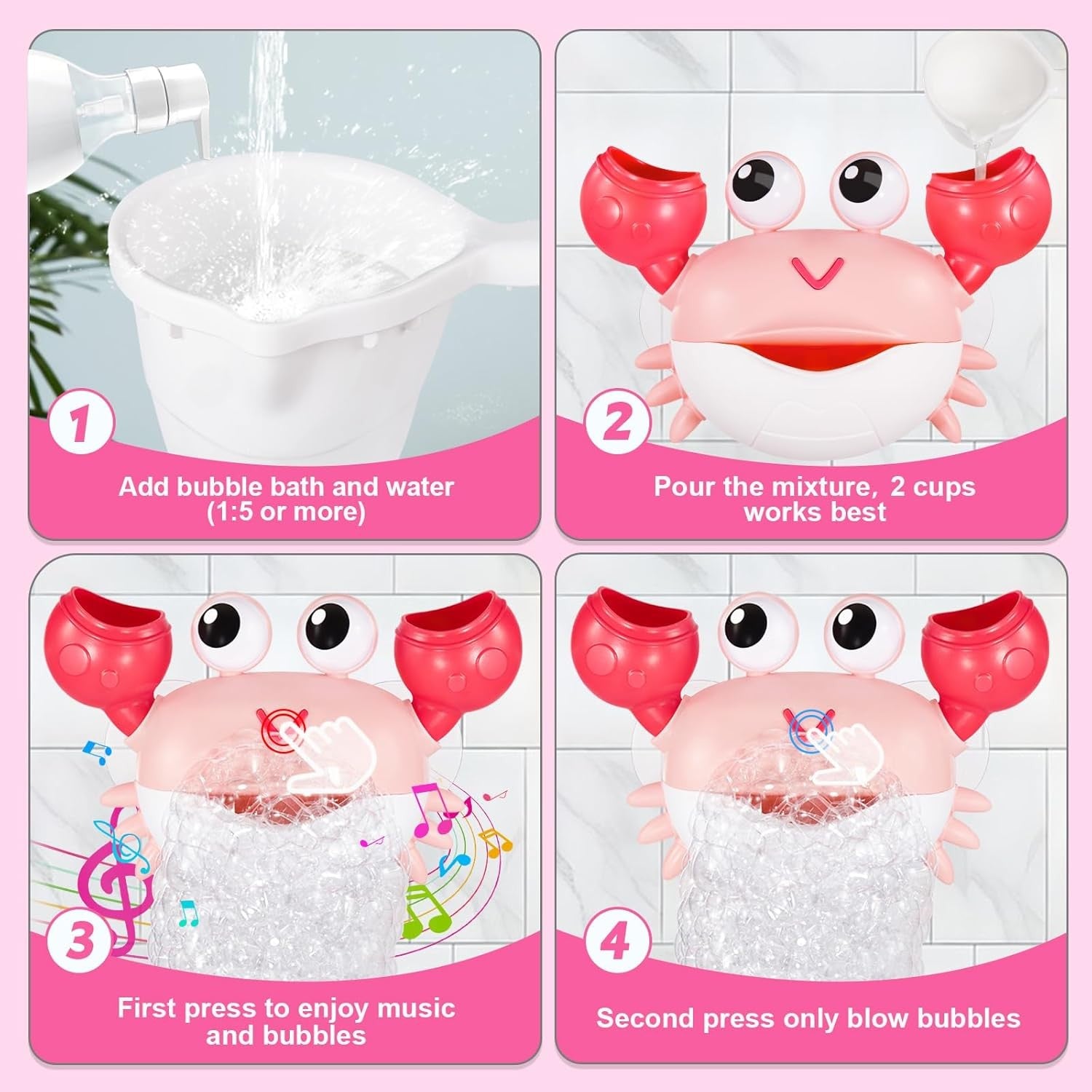 Rechargeable Crab Bath Bubble Machine with Music Toddler Toy